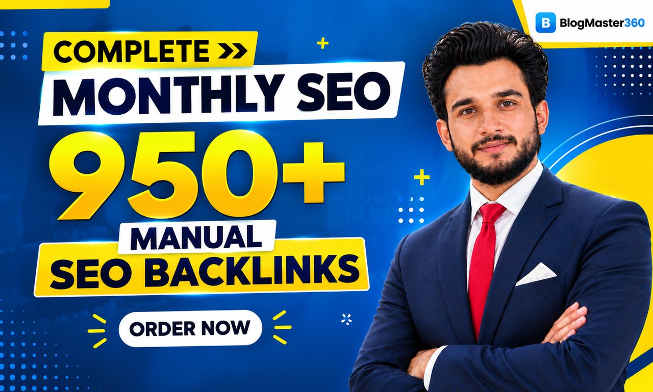 Monthly SEO with 950 backlinks, BlogMaster360 service